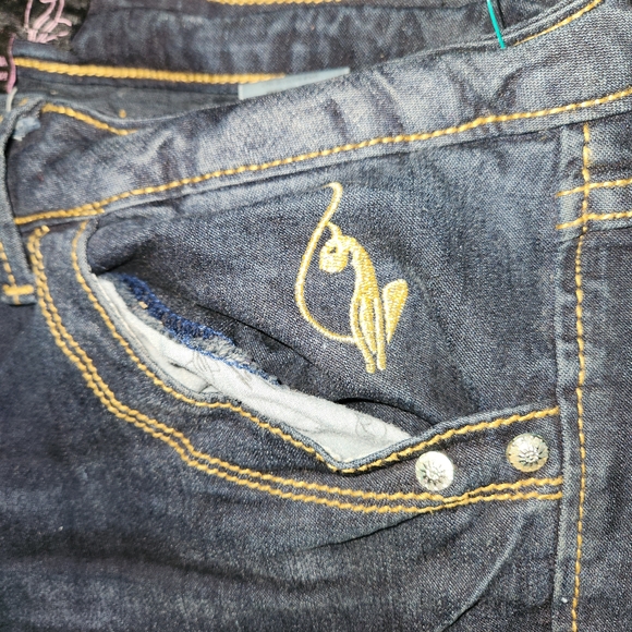 Baby Phat navy blue bootcut skinny jeans with gold stones details. - Picture 7 of 8